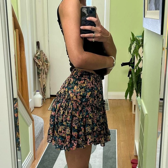 XS MISA Los Angeles ruffle sheer lined floral skirt - Picture 3 of 4